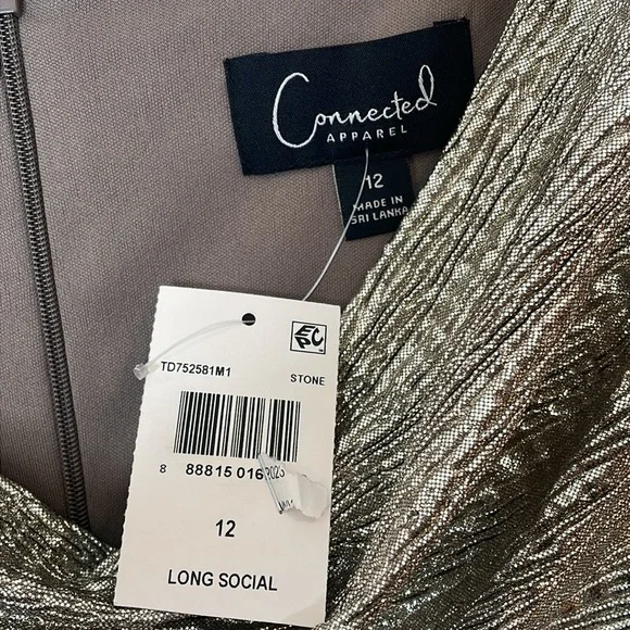 NWT Connected Apparel Womens Mushroom Gold Cowlneck Metallic Dress SIZE 12 - Picture 8 of 8